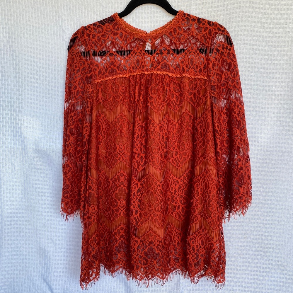 Blu Pepper Burnt Orange Lace Blouse Womens Medium Boho Romantic Festival Top